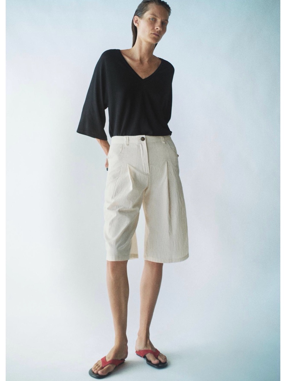 Zara ZW Collection Striped Pleated Shorts